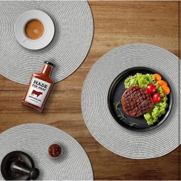 Round Braided Placemats Set of 6 Table Mats Dining Woven Modern Farmhouse Gray - Picture 2 of 7